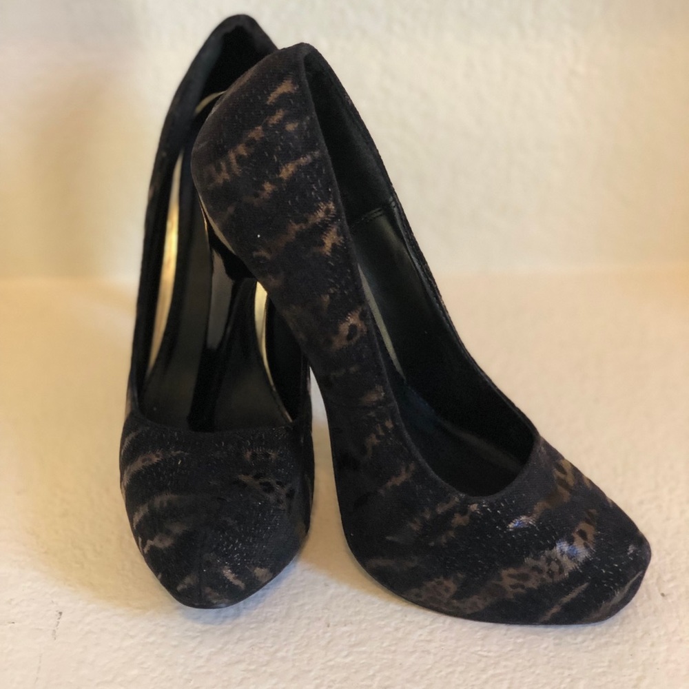 Fierce Black and Gold Leopard Print Heels